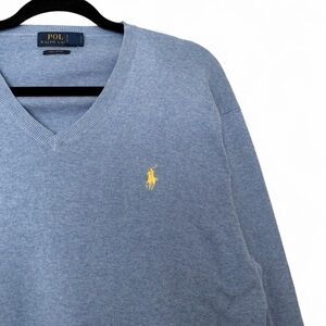 Polo Ralph Lauren preppy baby blue pima cotton V-neck men’s sweater size large
